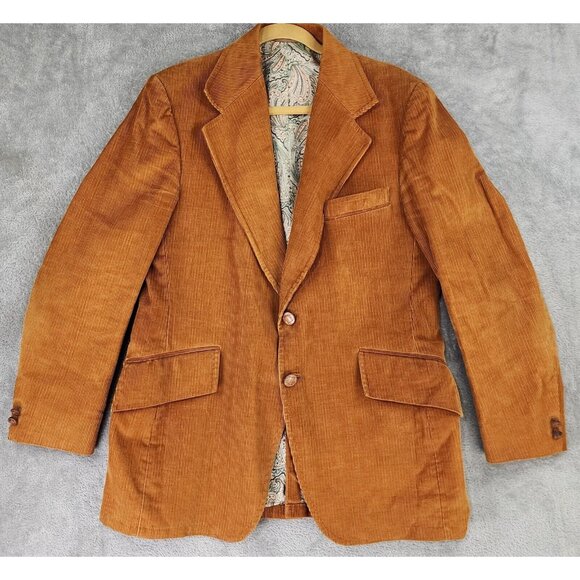 Sears Other - Sears Jacket Mens Size 42 Orange Two Button Corduroy Sports Coat Blazer Vintage